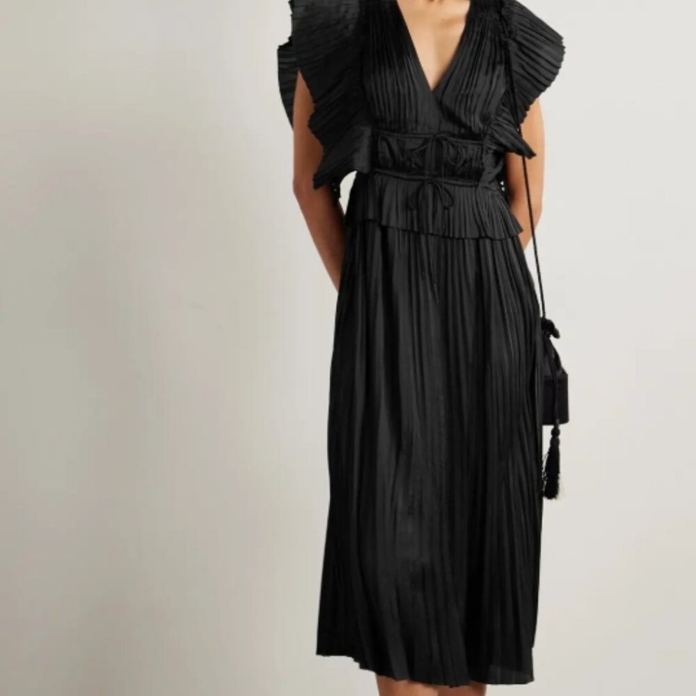 NWOT ULLA JOHNSON Letty Satin Midi Dress in Noir XS $690